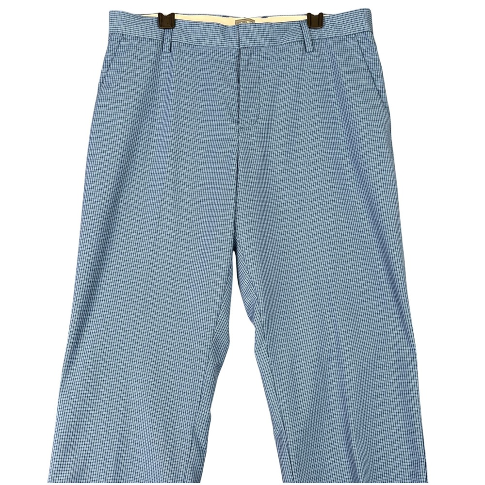 Adidas Golf Pants Mens 35x30 Blue Gingham Check Performance‎ Flat Front Preppy